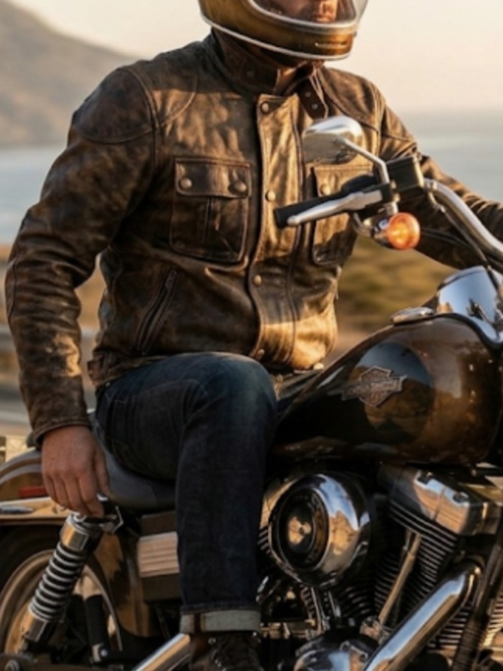 Carbon 2 Cobalt Mens XL Distressed Brown Goat Leather Cafe Racer Moto Jacket